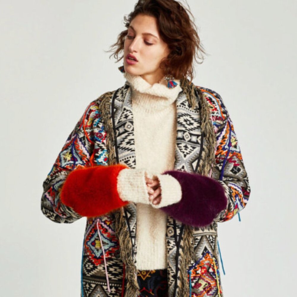 Zara Jacket w Fringe - Kimono Jacquard Boho Duster XS < love this western top >